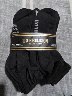 True Religion Men’s Black Quarter Athletic Socks - 12 Pack